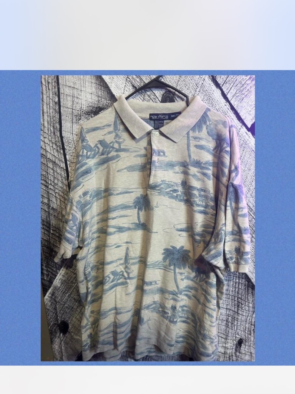 Nautica Men's Cream Polo with Blue Island Print